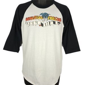 Armadillo Tracks T Shirt Vintage 80s Raglan Baseball Tee 50/50 Made In USA Mens